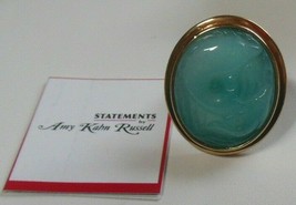 AKR Amy Kahn Russel Carved Blue Gemstone Fish &amp; Bronze Ring Size 6.5 - £136.51 GBP
