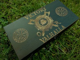 Handmade engraved wooden jewellery box Viking Victory or Valhalla Valknu... - £27.33 GBP