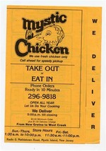 Mystic Chicken Menu Radio &amp; Mathistown Road Mystic Island New Jersey 1985 - £17.46 GBP