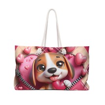 Personalised/Non-Personalised Weekender Bag, Cute Dog, Zipper, Valentines Day, L - £38.74 GBP