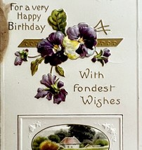 Happy Birthday Greeting Postcard 1910 Farmhouse Flower Germany Embossed ... - $19.99