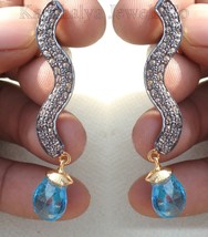 Victorian 2.12ct Rose Cut Diamond Blue Topaz Women’s Earrings Thanks Giv... - £377.63 GBP