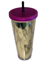 Starbucks 2014 Gold Chrome Faceted Diamond Tumbler Pink Lid Straw 24oz C... - $24.67 CAD