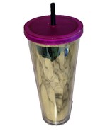 Starbucks 2014 Gold Chrome Faceted Diamond Tumbler Pink Lid Straw 24oz C... - $24.57 CAD