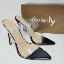 Vivianly Women&#39;s Clear Strap Pointed Toe Black Stiletto Heel Sandals Size 7 M - £22.27 GBP