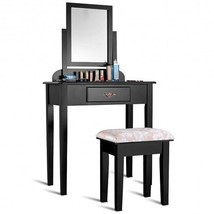 Vanity Dressing Table Stool Set with Large Makeup Mirror - Color: Black - £117.82 GBP