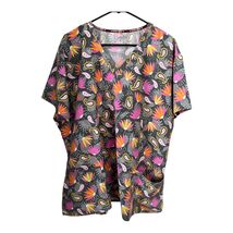 Divine Scrubs Women’s 2X Top – Paisley Floral Print Gray Pink Orange Sho... - $15.30