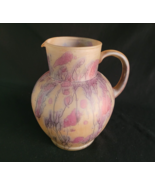 Vintage Israeli Hebron Hand Painted Frosted Drip Glaze Large Floral Pitcher - £98.91 GBP