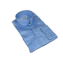 Mens CEREMONIA AVM Turkey Cotton Banded Minister Shirt Angelino-2412 Mid Blue image 6