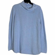 Talbots Sweater Size Large Blue Cotton Blend Womens Knit Cowl Neck Long ... - $19.79