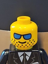 LEGO Minifigure Head Yellow Blue Sunglasses/Beard Stubble Male - £1.47 GBP
