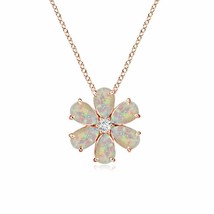 ANGARA 1.63 Ct Opal Flower Cluster Pendant Necklace with Diamond in 14K Gold - $953.10