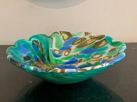 Lovely Vintage Italian Murano Green Silver Flakes Bowl - £117.64 GBP