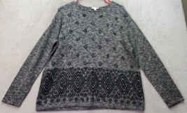 J. Jill Sweater Women&#39;s Medium Gray Knit Cotton Long Sleeve Round Neck Pullover - £18.07 GBP