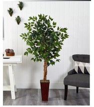 Nearly Natural 5.5&#39; Ficus Artificial Tree in Bamboo Planter T4103501 - £75.13 GBP