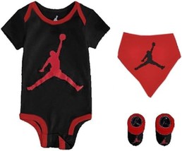 Nike Jordan Infant Baby Core Bodysuit, bib  &amp; Booties 3 Piece Set, 0-6 Month - £18.45 GBP