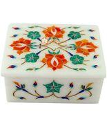 White Marble Jewelry Box Malachite Inlay Floral Arts Thanks Giving Gift ... - €162,91 EUR