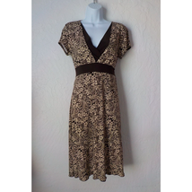VTG Volume One Fit Flare Brown Floral Dress VNeck Bow Size S Office Y2K ... - $22.08 CAD