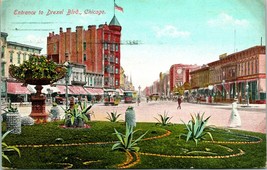 Vtg Postcard 1909 Entrance to Drexel Blvd Chicago, Illinois Street View Trollies - £4.23 GBP