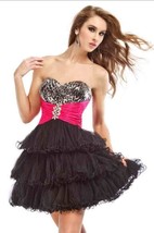 Sexy Strapless Party Time Short Prom Black Dress w/Leopard Bodice, Fuchsia Wrap - £66.90 GBP