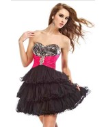 Sexy Strapless Party Time Short Prom Black Dress w/Leopard Bodice, Fuchs... - £66.33 GBP