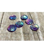 6 Mermaid Scale Cabochons 12mm Flatbacks Domed Dragon Scale Fairy Tale Blue - $5.45