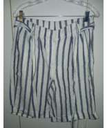 CHICO&#39;S LADIES BLUE/WHITE STRIPED LINEN BMUDA SHORTS-0.5(6 US)-WORN ONCE... - $25.34 CAD