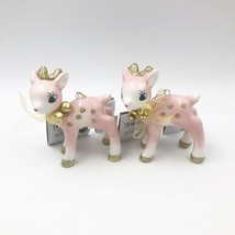 X2 Pink Target Wondershop Reindeer Deer ceramic Ornament Retro Vintage Style 3in - £27.40 GBP