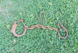 Antique iron forged prisoner leg cuff angle single chain, primitive, aut... - $130.00