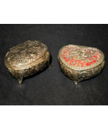Vintage Pair Of Silver Plated Keepsake Boxes - Red Velvet Lined, Ornate ... - $24.41 CAD