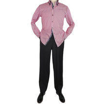 Men Makrom Shirt Cotton Blend wrinkle less Double collar Stripe 6493 red white image 3