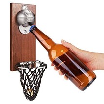Black Walnut Wall Mounted Bottle Opener Magnet Basketball Bottle Opener+ Catcher - £35.19 GBP