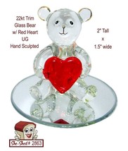 22kt Glass Bear with Red Heart UG Hand Sculpted sits on a mirror - £7.88 GBP