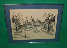 Vtg Tom Wood Jacquest Serigraph French Village Art Gallerie Mcm Modern Retro Art - £191.86 GBP