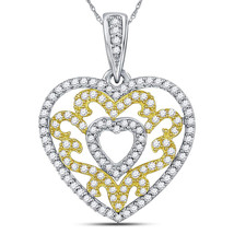 10kt Yellow Gold Womens Round Diamond Nested Curl Heart Pendant 1/2 Cttw - £321.29 GBP