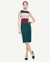 New Ann Taylor Red Pink Green Colorblock Lined Sleeveless Zipped Sheath Dress 6 - £54.80 GBP