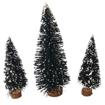 3 Lemax Bottle Brush Trees Flocked Bristle Dark Green Sisal Wood Christm... - £13.01 GBP