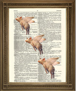 PIGS MIGHT FLY Vintage Dictionary Flying Pink Pig Animal Art Print Antiq... - £6.39 GBP