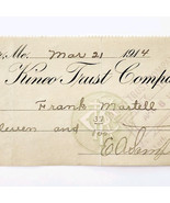 1914 Kineo Trust Company Bank Check E.A. Sampson Dover Maine Signed 6222... - $13.61 CAD