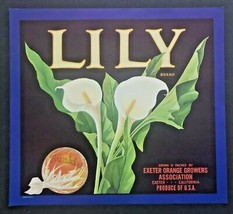 Vintage 1940&#39;s Lily Original Sunkist Orange Crate Label Exeter, CA. USA WS8D - £7.83 GBP