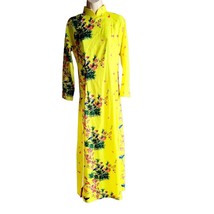 NWOT Handmade Yellow Cherry Blossoms with Birds Print Ao Dai Dress Size 6 - £22.38 GBP