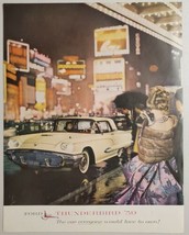 1959 Print Ad Ford Thunderbird on City Street at Night Well Dressed People - $11.32