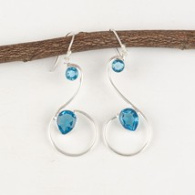 Blue Topaz Gemstone 925 Silver Earring Handmade Jewelry Earring For gift 2.55&quot; - £9.17 GBP