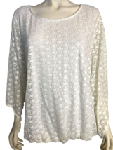 NWT Alfani Woman White Lace Overlay 3/4 Sleeve Scoop Neck Top Size 2X - £37.52 GBP