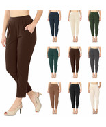Womens Pleated High Rise Elastic Waist Ankle Pants w/ Pockets - $36.98 CAD