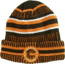 Cleveland Knitted Plush Lined Varsity Cuffed Winter Hat with Seal (Brown/Orange) - £15.65 GBP