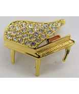 Vintage Trifari signed Grand Piano Gold Brooch with Pave Rhinestones  - $58.41