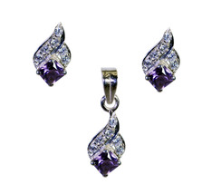Enticing Amethyst 925 Sterling Silver Purple Pendant Set Genuine Gemston... - $24.97