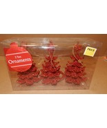 Christmas Ornaments 3pc Red Glitter Christmas Trees 5 1/2&quot; With Strings ... - $121.39 MXN