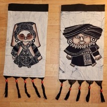 Vintage Batik Wall Hanging Pair Tapestry Bouyei Folk Art Tibetan Handmad... - $33.58